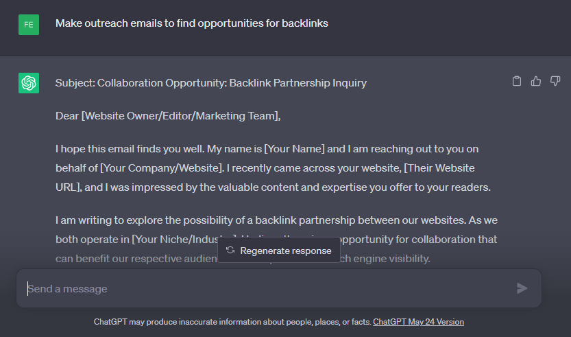 Make outreach emails to find opportunities for backlinks