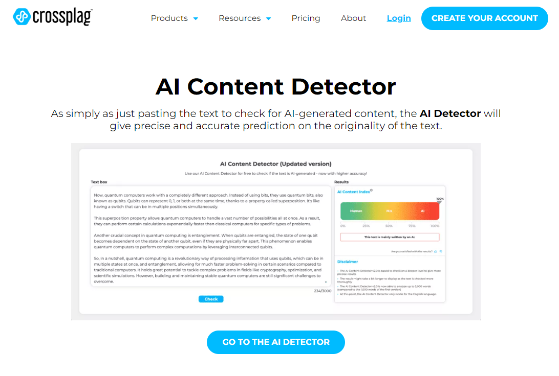 CrossPlag AI Content Detector